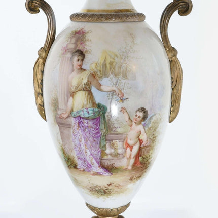 handbemalte Bronzegarnitur im Sevres-Stil um 1880