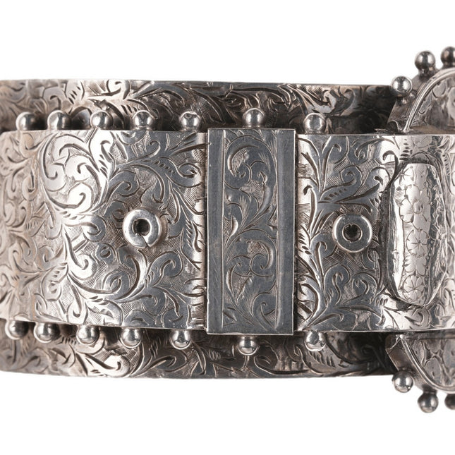 c1881 维多利亚时代纯银带扣手镯手工刻有切斯特标志