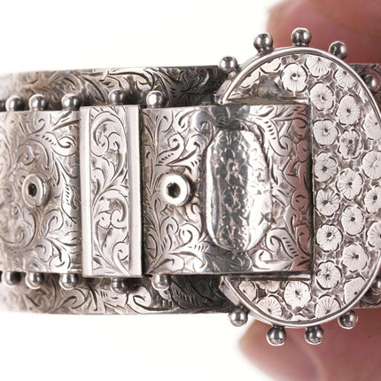 c1881 Victorian Sterling Buckle Bangle Hand Engraved with Chester Hallmarks