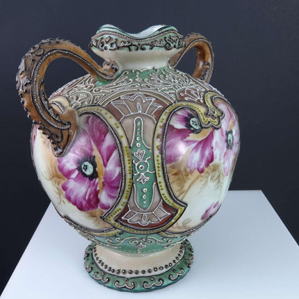 c1880 Pre-Nippon Moriage Vase with Hand Painted Roses