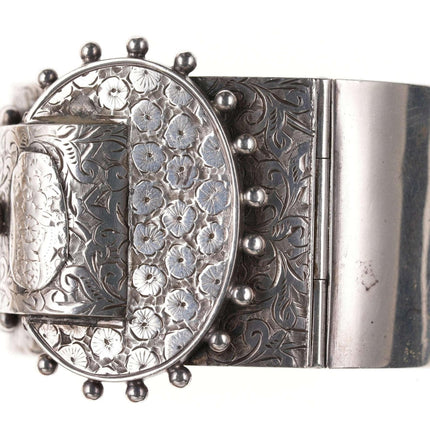 c1881 Victorian Sterling Buckle Bangle Hand Engraved with Chester Hallmarks