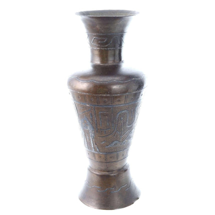 c1900 Egyptian Brass Vase with silver overlay Camels, Pyramids, Sphinx