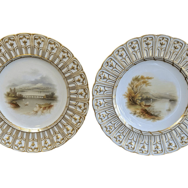 c1855 Minton Hand Painted Plates in Devon Shape 9 3/8" pair