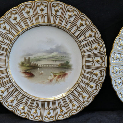 c1855 Minton Hand Painted Plates in Devon Shape 9 3/8" pair