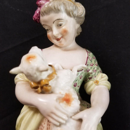 c.1810 德比人物男孩和女孩抱着羊羔和狗
