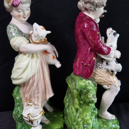 c.1810 Derby Figures Boy and Girl Holding Lamb and Dog
