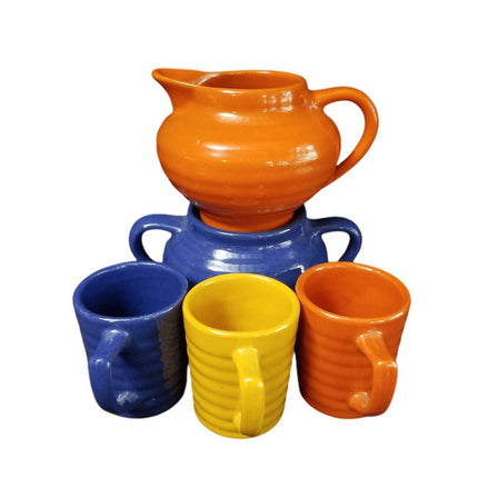 Bauer Demitasse Tassen und Milchkännchen/Sugar Orange Kobalt Gelb (5 Stück) MINT Kalifornische Keramik