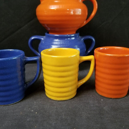 Bauer Demitasse Tassen und Milchkännchen/Sugar Orange Kobalt Gelb (5 Stück) MINT Kalifornische Keramik