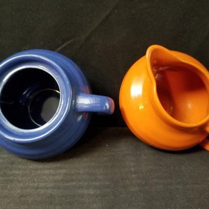 Bauer Demitasse Tassen und Milchkännchen/Sugar Orange Kobalt Gelb (5 Stück) MINT Kalifornische Keramik