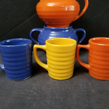 Bauer Demitasse Cups and Creamer/Sugar Orange Cobalt Yellow (5 pieces) MINT Cali