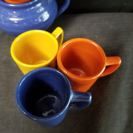 Bauer Demitasse Tassen und Milchkännchen/Sugar Orange Kobalt Gelb (5 Stück) MINT Kalifornische Keramik