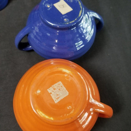 Bauer Demitasse Tassen und Milchkännchen/Sugar Orange Kobalt Gelb (5 Stück) MINT Kalifornische Keramik