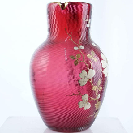 c1890 Cranberry-Emaille-Wasserkrug mit Gewinde