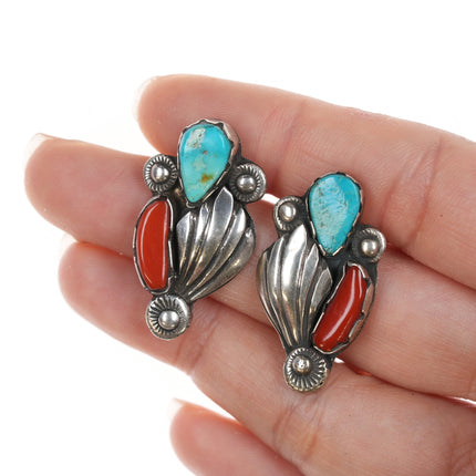 Zuni Dan Simplicio(1917-1969) Silver, turquoise, and coral earrings