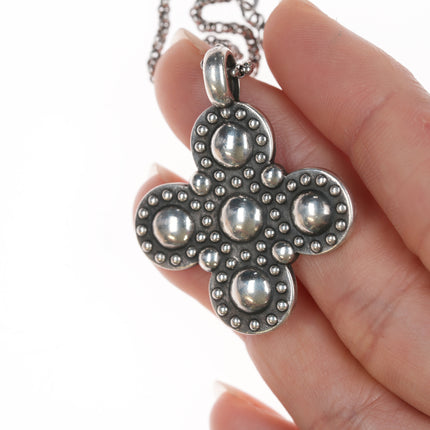Retired James Avery Beaded cross pendant with necklace in sterling