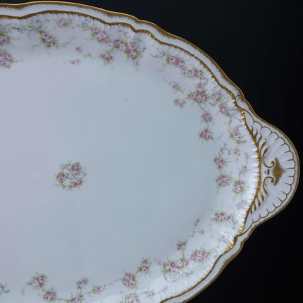 c1900 Haviland Schleiger 340 18.75" Platter Double Gold Pink roses Blue Scrolls