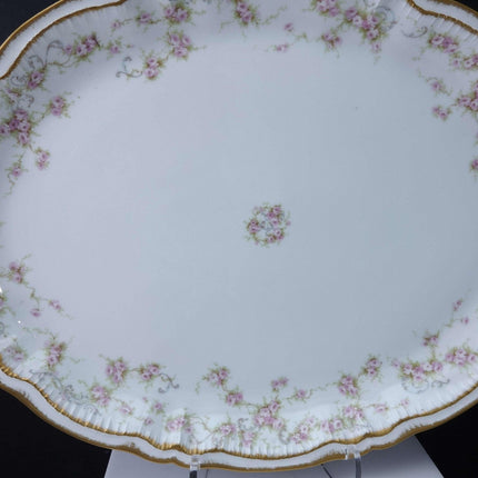 c1900 Haviland Schleiger 340 18.75" Platter Double Gold Pink roses Blue Scrolls