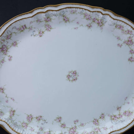 c1900 Haviland Schleiger 340 18.75" Platter Double Gold Pink roses Blue Scrolls