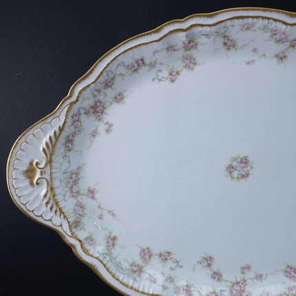 c1900 Haviland Schleiger 340 18.75" Platter Double Gold Pink roses Blue Scrolls