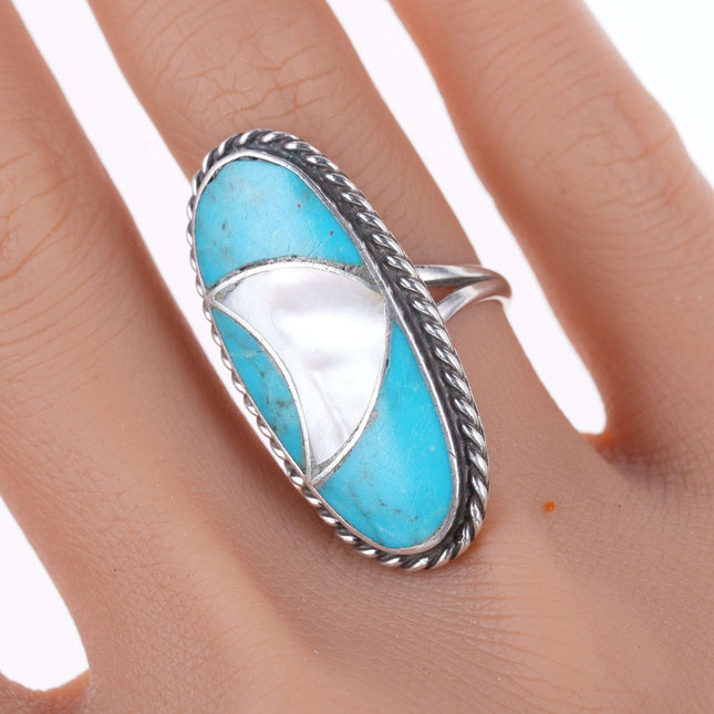 sz7.5 Vintage Nelson Lee Zuni sterling turquoise and shell ring