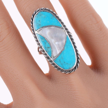 sz7.5 Vintage Nelson Lee Zuni sterling turquoise and shell ring