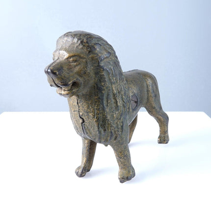 1910's Antique Arcade Cast Iron Lion Bank with good gold paint