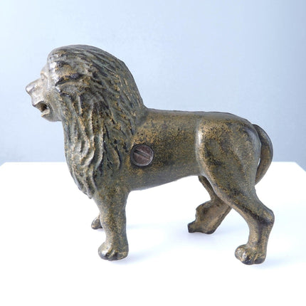 1910's Antique Arcade Cast Iron Lion Bank with good gold paint