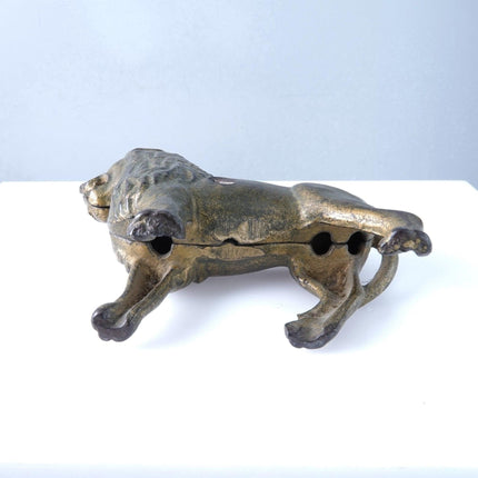 1910's Antique Arcade Cast Iron Lion Bank with good gold paint