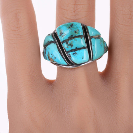 Riesiger Sz15 Vintage-Ring aus Sterlingsilber und türkisfarbenem Kopfsteinpflaster der amerikanischen Ureinwohner