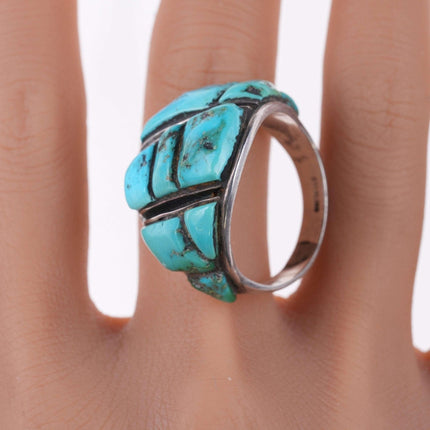 Sz15 Vintage sterling and turquoise cobblestone native American ring