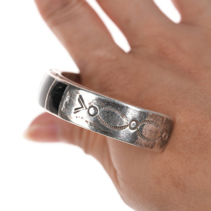 6 5/8" Vintage Zuni channel inlay silver onyx cuff bracelet