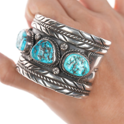 7" Vintage Native American silver and turquoise cuff bracelet