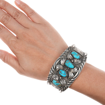 7.25" JBC Vintage Native American silver and turquoise cuff bracelet