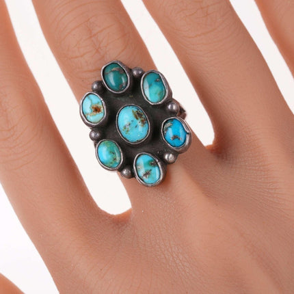 sz8,75 Vintage türkisfarbener Cluster-Ring der amerikanischen Ureinwohner