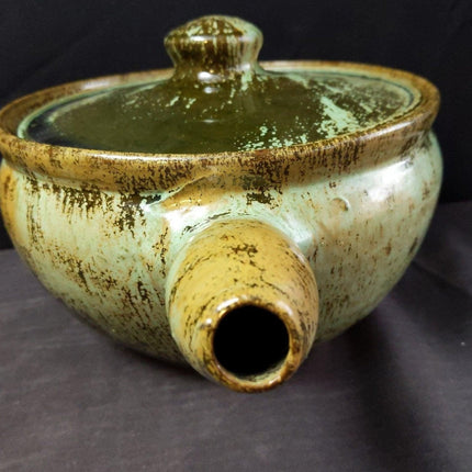 A.R. Cole Pottery Frogskin Green Covered Casserole Dish