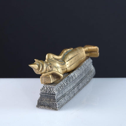 1990 MMA Miniature Gold Gilt Pewter Reclining Buddha