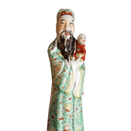 Chinesische Famille Rose Fu Lu Shou Figur „Fu“, 19. Jahrhundert, Qing-Dynastie, 17,25 Zoll, restauriert