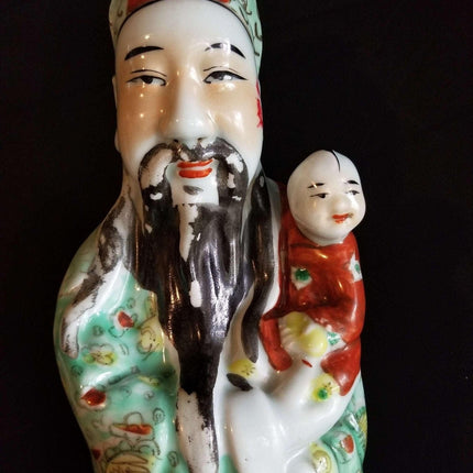 Chinesische Famille Rose Fu Lu Shou Figur „Fu“, 19. Jahrhundert, Qing-Dynastie, 17,25 Zoll, restauriert