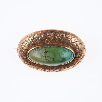 Antique Engraved 14k gold Turquoise pin