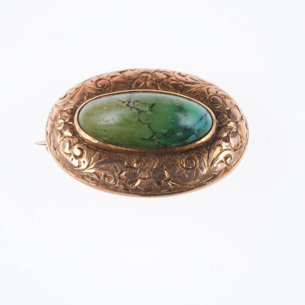 Antique Engraved 14k gold Turquoise pin