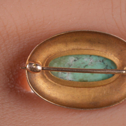 Antique Engraved 14k gold Turquoise pin