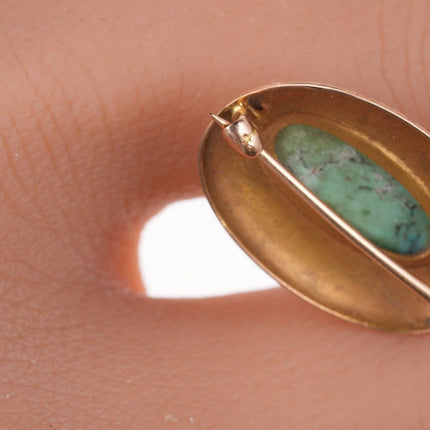 Antique Engraved 14k gold Turquoise pin