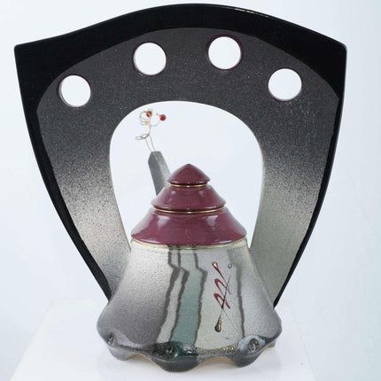 Retro Paul Uhl Raku Studio pottery teapot form sculputure