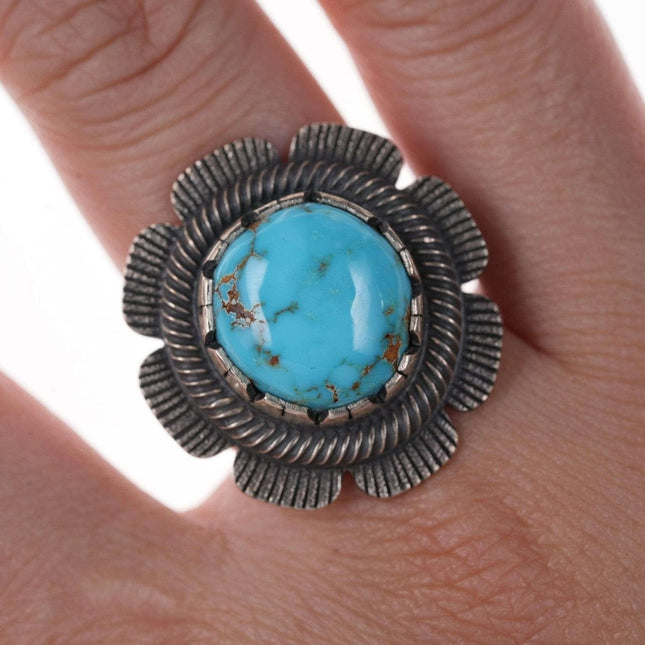 Chris Billie Navajo Contemporary Tufa Cast Sterling turquoise ring