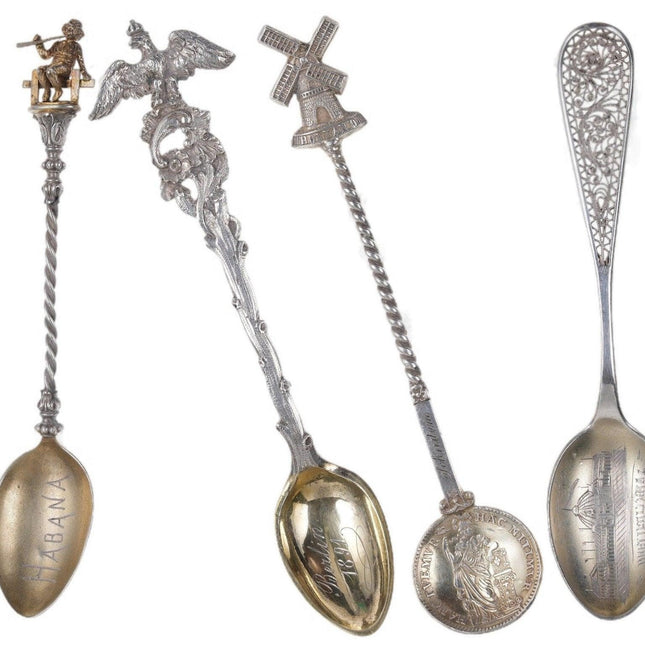 4 1890's Incredible Sterling collector spoons