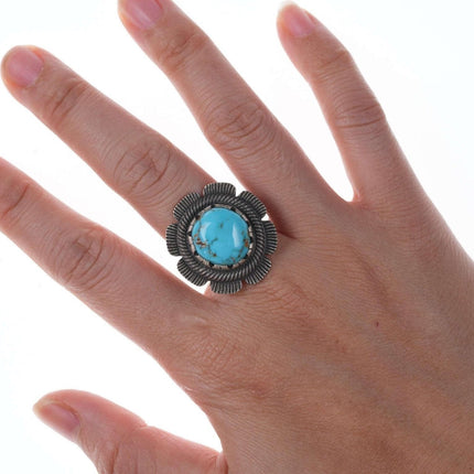 Chris Billie Navajo Contemporary Tufa Cast Sterling turquoise ring