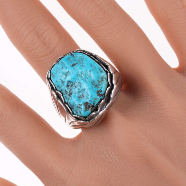 sz14 Large Vintage Navajo Sterling, turquoise ring