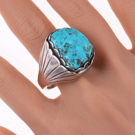 sz14 Large Vintage Navajo Sterling, turquoise ring