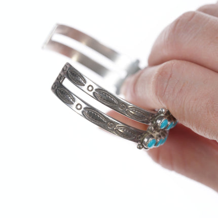 7" c1950's Bell Trading post Stamped silver and snake eye turquoise double row cuff bracelet