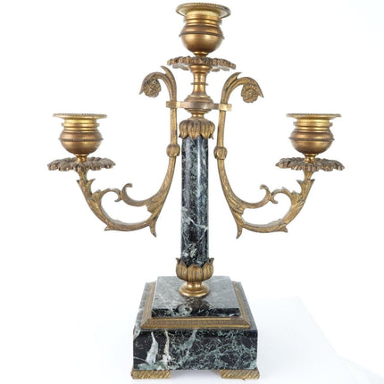c1880 法国青铜安装绿色大理石烛台